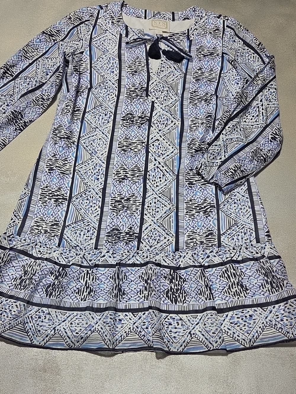 Sail to Sable Blue & White Long-Sleeve Geometric Tunic Dress NWOTS